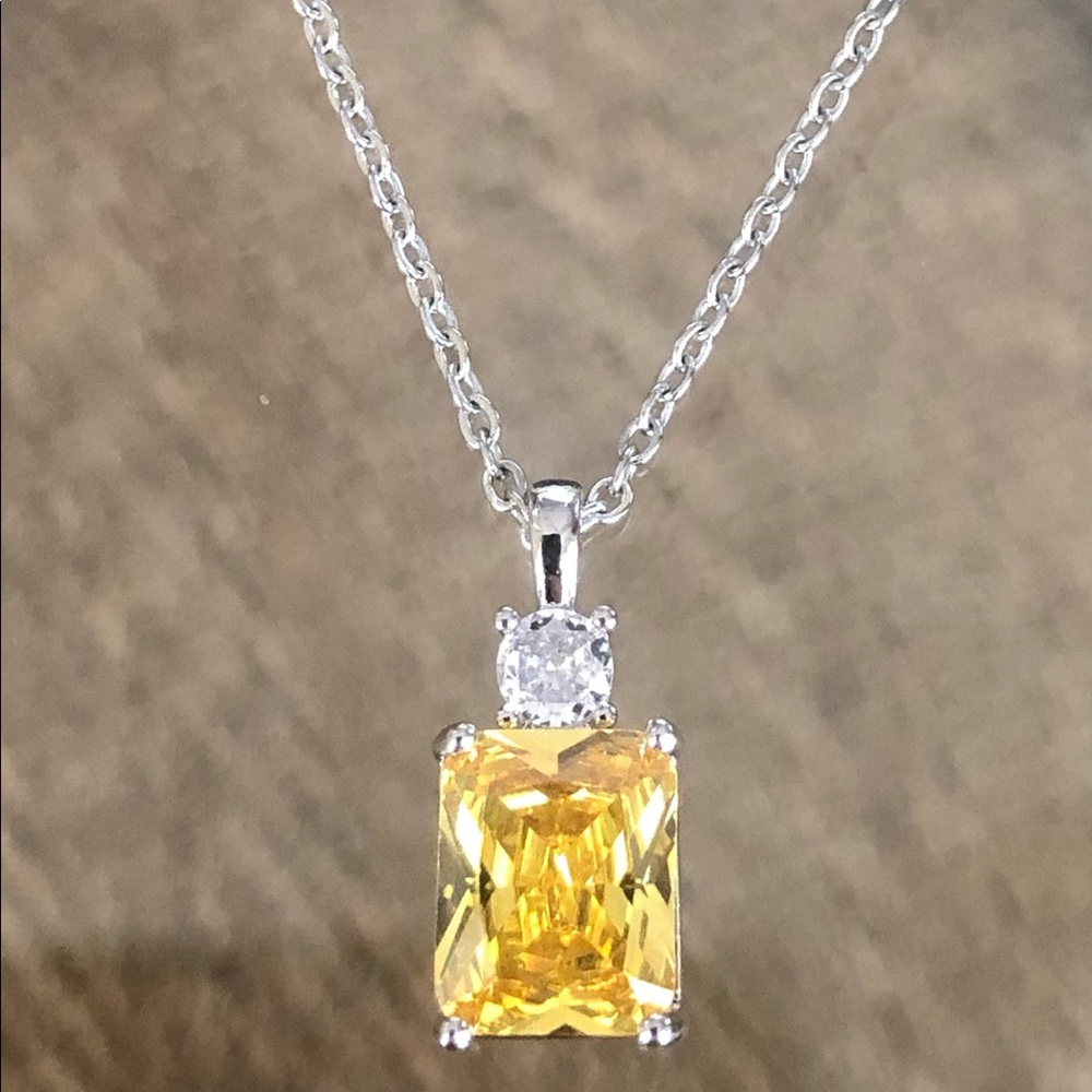 Citrine Yellow Silver Pendant Necklace - Picture 8 of 10
